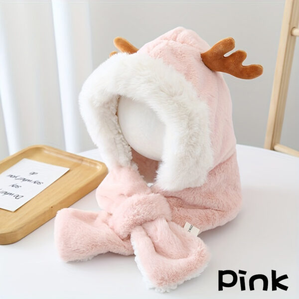 Cute Deer Hat Plush Rabbit Ear Funny Sweet Kawaii Winter Fluffy Fleece Warm Hat Plush Winter Thickened Cute Antlers Baby Hat With Scarf For 5-10 Y Children - Image 9